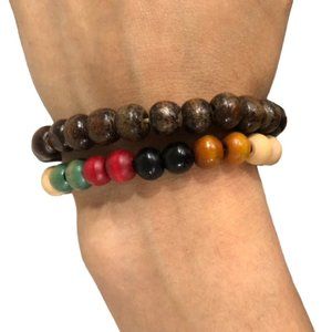 2 PCS Stackable Wood Bead Bracelets for Men & Women | Stretchable & Vers…